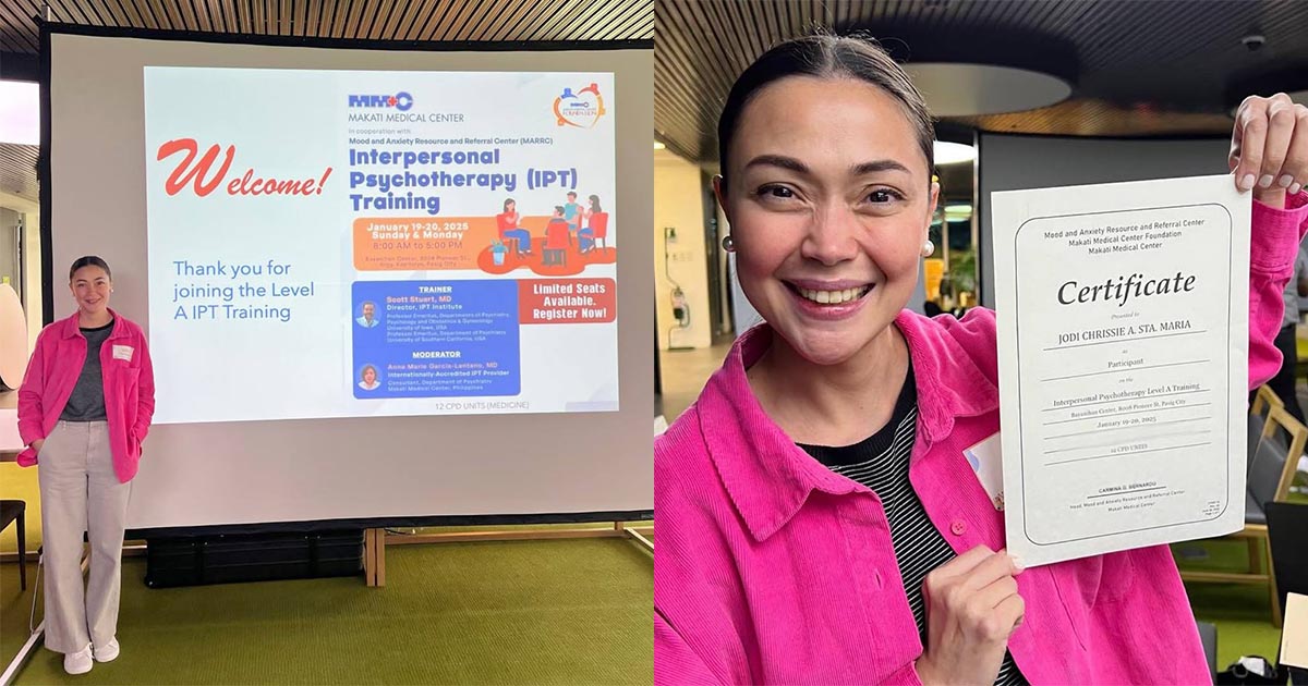 Jodi Sta. Maria finishes interpersonal psychotherapy training